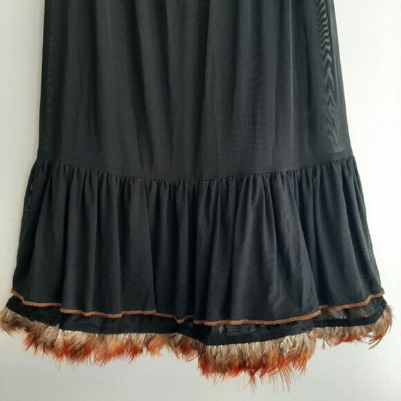 TRISTAN & ISEUT Feather Trim Skirt Slip Black Mesh Midi Underskirt Sz S - Picture 10 of 14